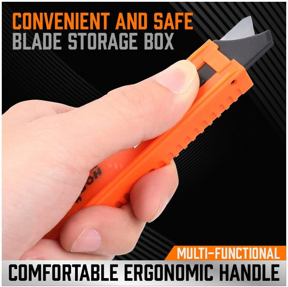 HORUSDY 12-Pack Box Cutters Retractable, 10-Pack SK-5 Extra Blades, Utility Knife Retractable for Boxes, Cartons, Cardboard Cutting, 18Mm for Office, Home, Arts Crafts, Hobby image number 6