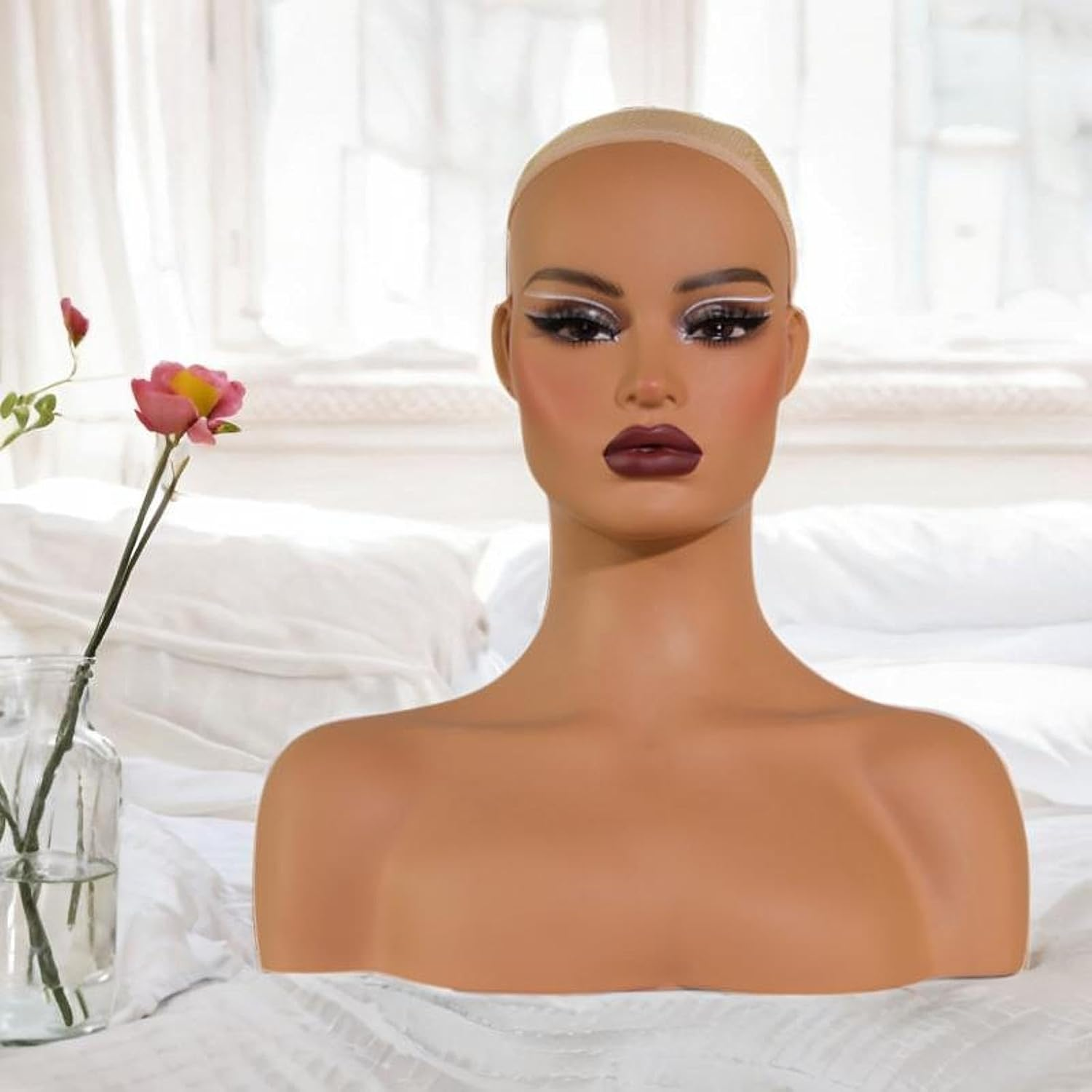 Eigell Realistic Female Mannequin Head with Shoulder Wig Head Display Manikin Head Bust for Wig,Makeup,Beauty Accessories image number 6