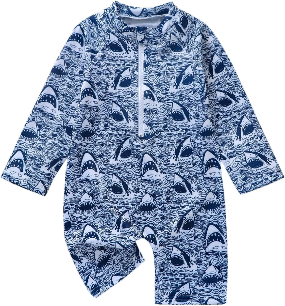 YAGATA Baby Boy Swimsuit Infant One Piece Rash Guard Bathing Suit Short Sleeve Zipper Toddler Summer Beach Swimwear 0-3 Years