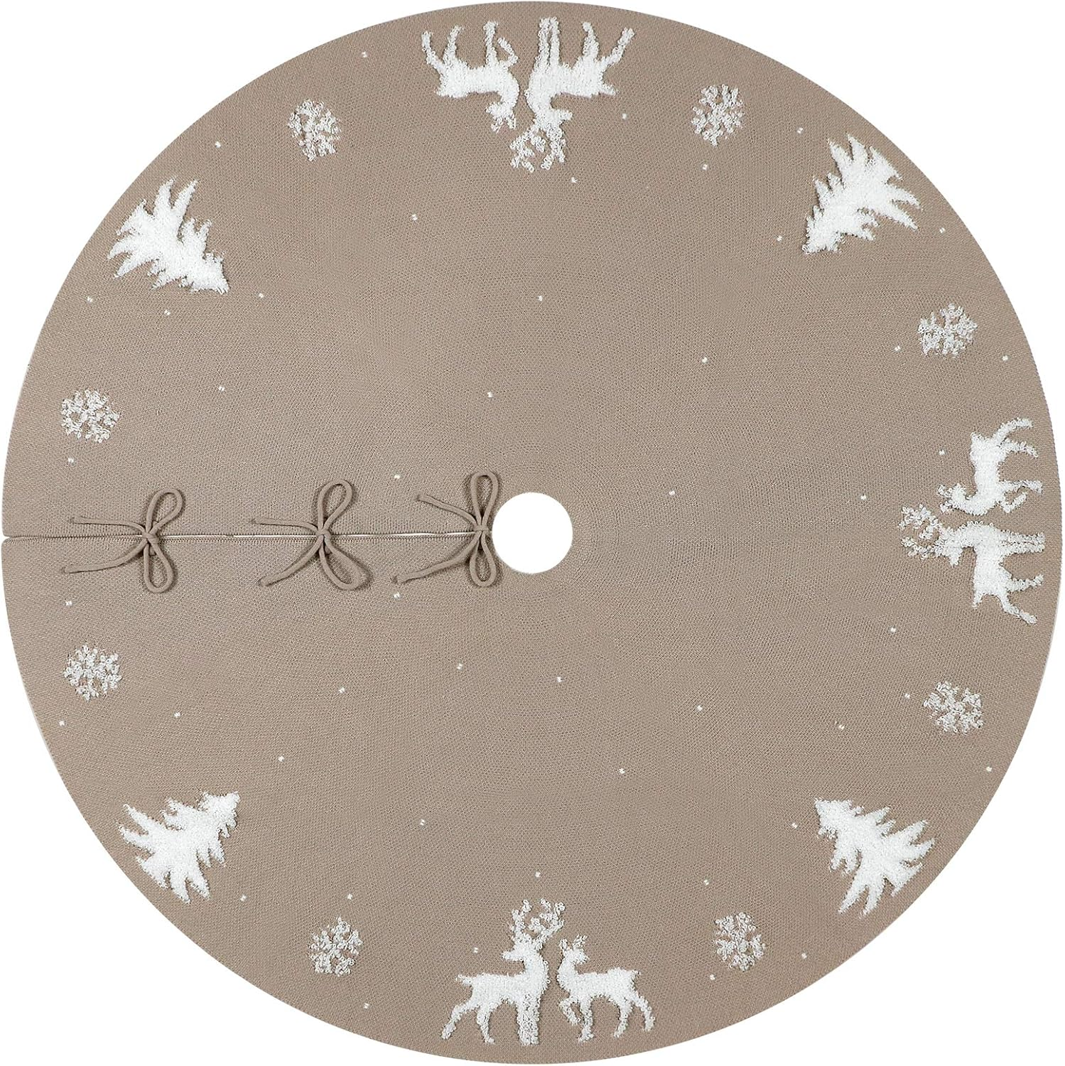 Dremisland Christmas Tree Skirt, Cable Knit Knitted Thick Rustic Tree Skirt for Xmas Holiday Decoration- 3D Elk and Christmas Tree (36Inch/90Cm, Beige) image number 2