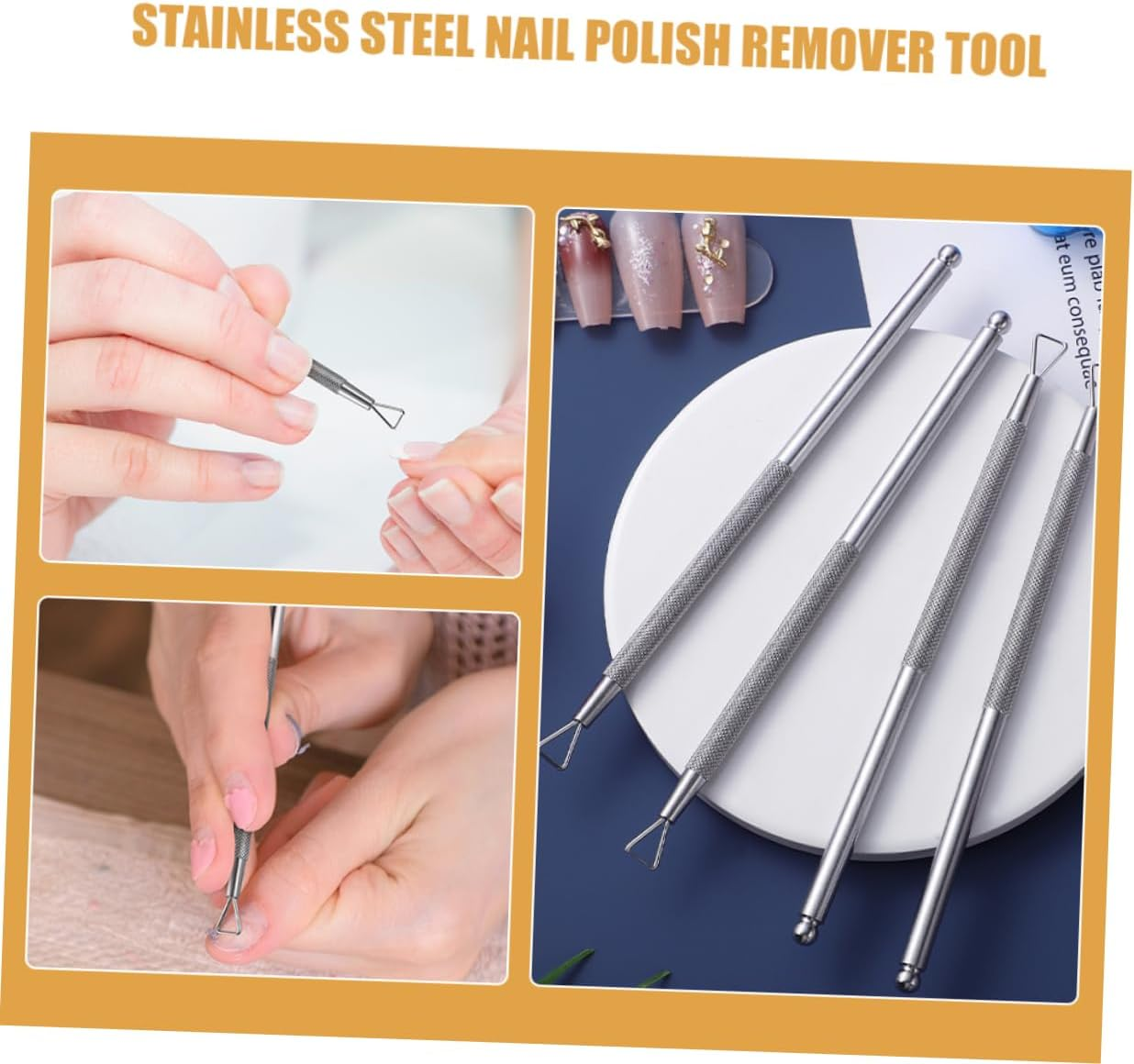 NOLITOY 6Pcs Stainless Steel Cuticle Pusher Gel Polish Remover Tool for Polish Removal Cuticle Care - Silver image number 3