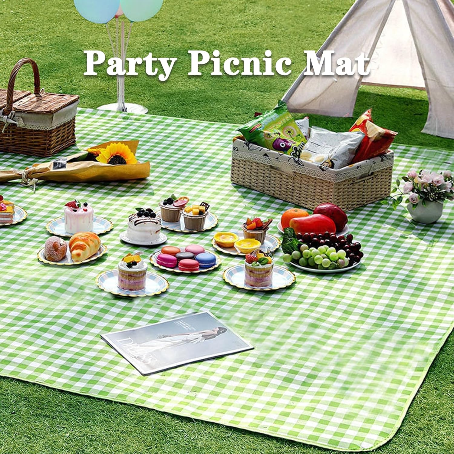 Picnic Blanket, Large Waterproof Sand-Proof Camping Beach Mat Lightweight Durable and Foldable Suitable for Outdoor Activities Grass Travel Hiking Mat (Green) image number 2