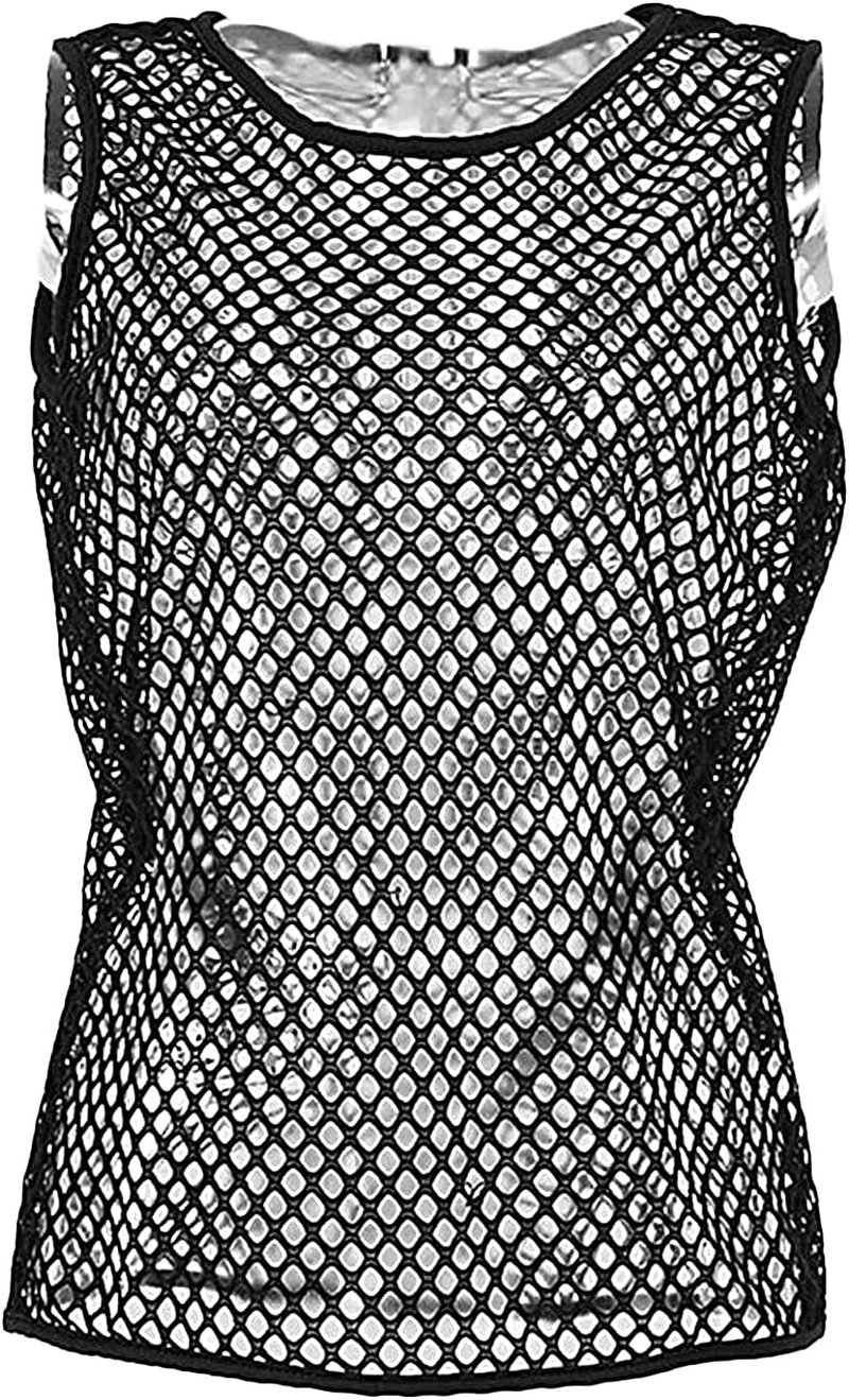 Men'S Mesh Sleeveless Vest See through Fishnet Muscle Vest Underwear Crewneck Hollow Out Tank Workout Casual Tee Tops image number 1