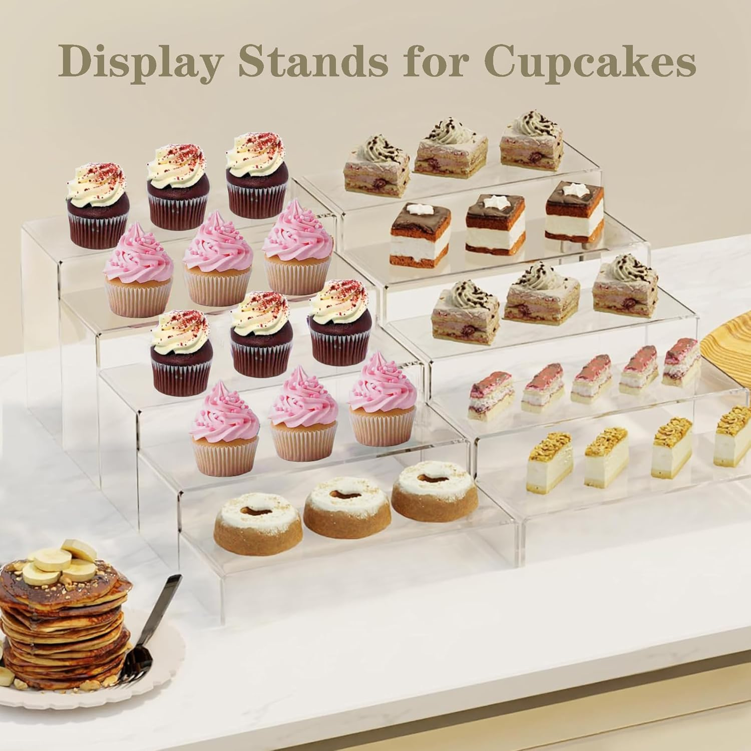 8-Pcs Clear Acrylic Risers, 4Mm Thick Rectangular Display Stands for Cupcakes, Jewelry, Candles, Toys, Perfume, Funko Pops, Desserts & More - 4 Sets Showcase for Action Figures & Makeup image number 5
