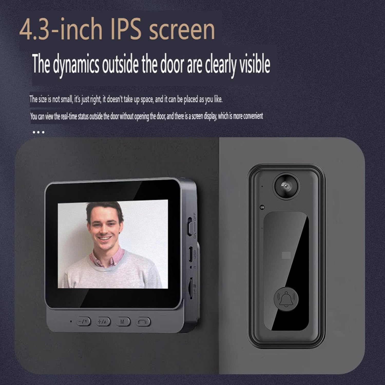 Ring Doorbell with 170&deg; Camera, Video Doorbell Wireless IP65, Camera Doorbell System - 4.3In HD Screen, Hifi Mic, Day/Night Camera image number 2