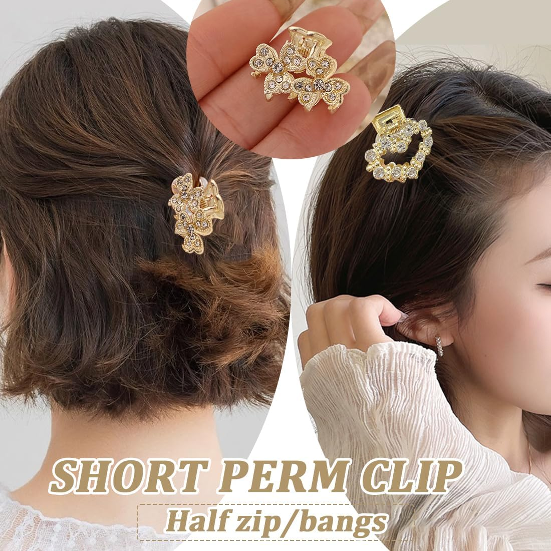 Small Hair Clips, Pack of 5 Metal Mini Hair Clips, Small, Crystals Small Hair Clips, Non-Slip Hair Clip, Small, Hair Accessories for Women and Girls (A)