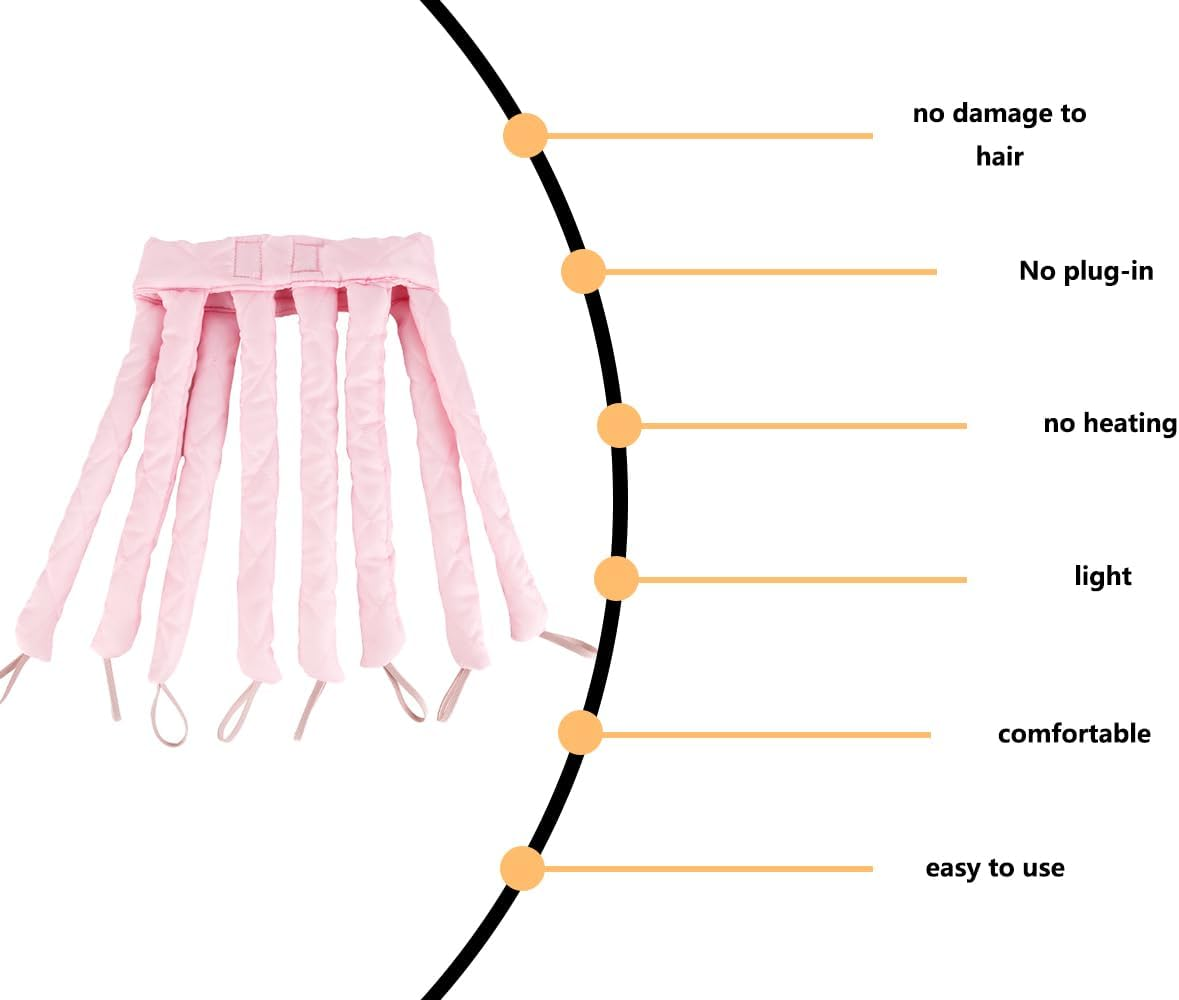 KAPSING Removable Headset plus Size Curlers Overnight Heatless Curls Band Curls without Heat Hair Styling Devices for Long Medium Hair (Pink) image number 6