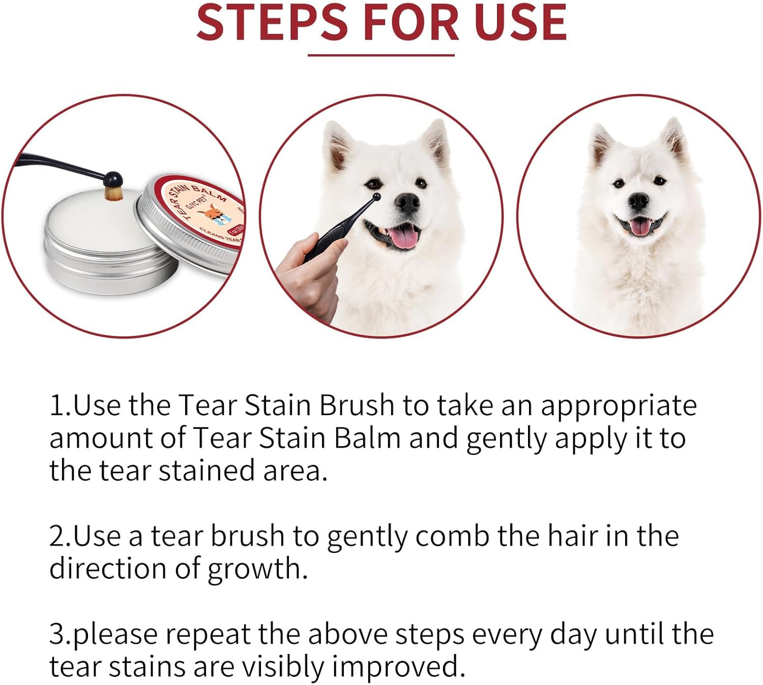 Natural Pet Tear Stain Remover Balm with Professional Brush &ndash; Safe, Gentle & Effective Eye Care for Dogs & Cats, Removes Tear Stains, Reduces Redness, Protects Sensitive Eyes, 1 Oz image number 2