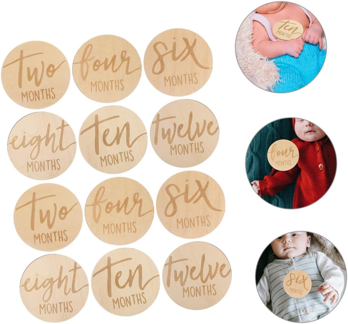 12Pcs Wooden Growth Month Card Monthly Milestone for Boy Milestone Signs Discs for and Toys Months Scenario image number 2