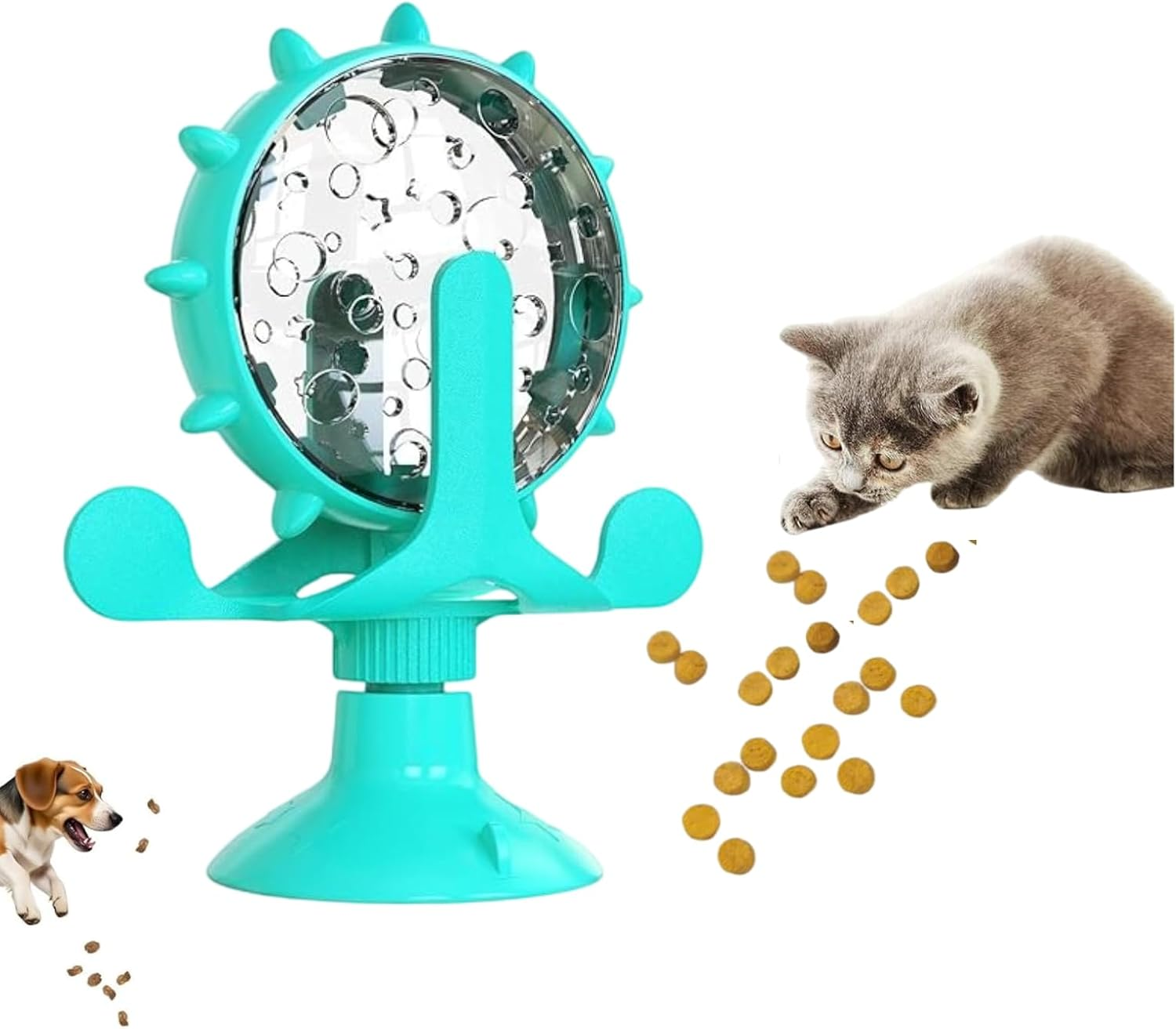 Ckonxeinteractive Cat Food Dispenser Toy, 360&deg; Rotating Windmill Design with Suction Cup， for IQ Training, Mental Stimulation, Relieve Boredom, Feeding Pet Supplies Birthday Gift(Lake Blue) image number 1