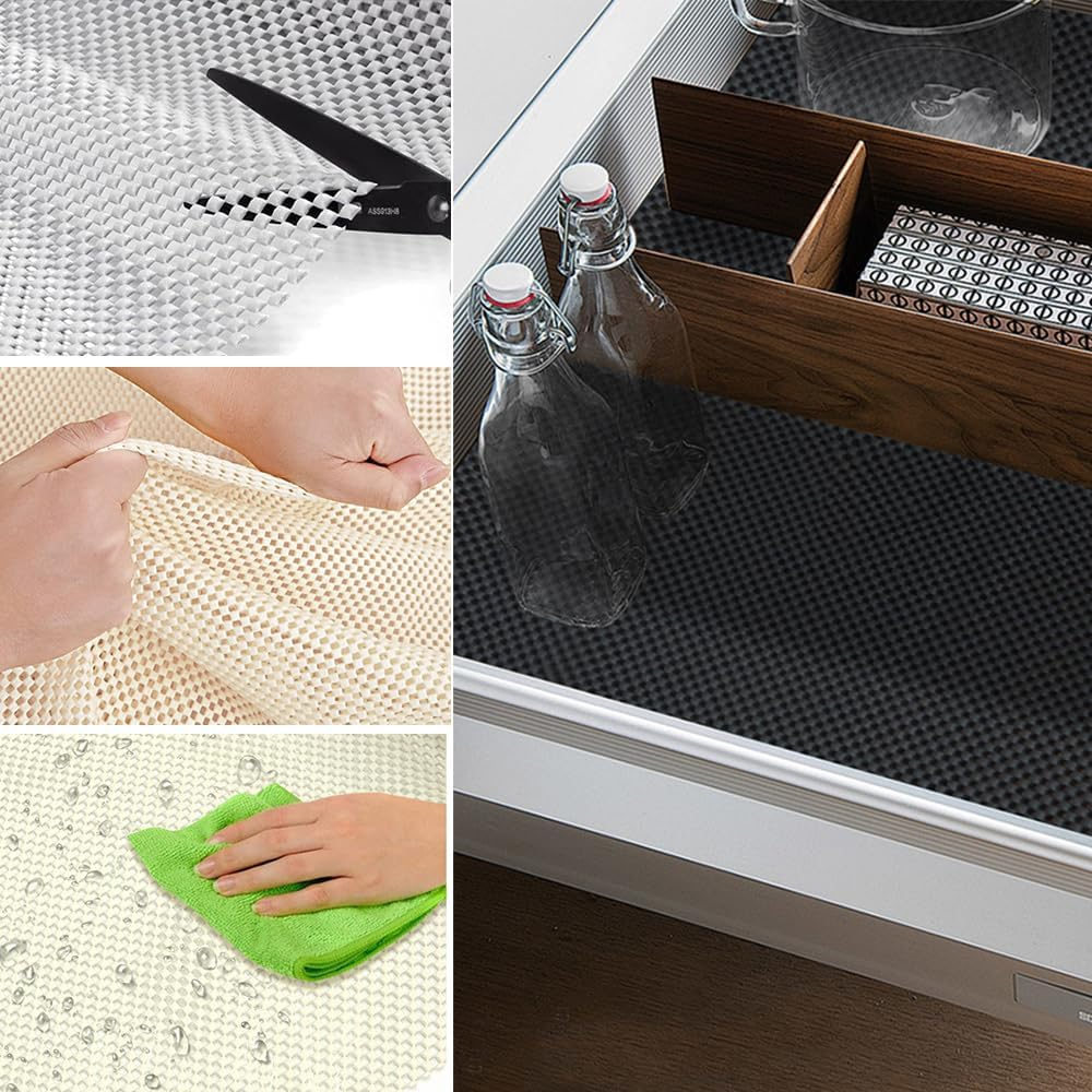 Non-Adhesive Roll Drawer Liners,11.8Inx4.9Ft Strong Grip Non-Slip Shelf Liner for Kitchen Cabinets, Cupboards, Drawers & Shelves, Durable & Protective (Gray) image number 2