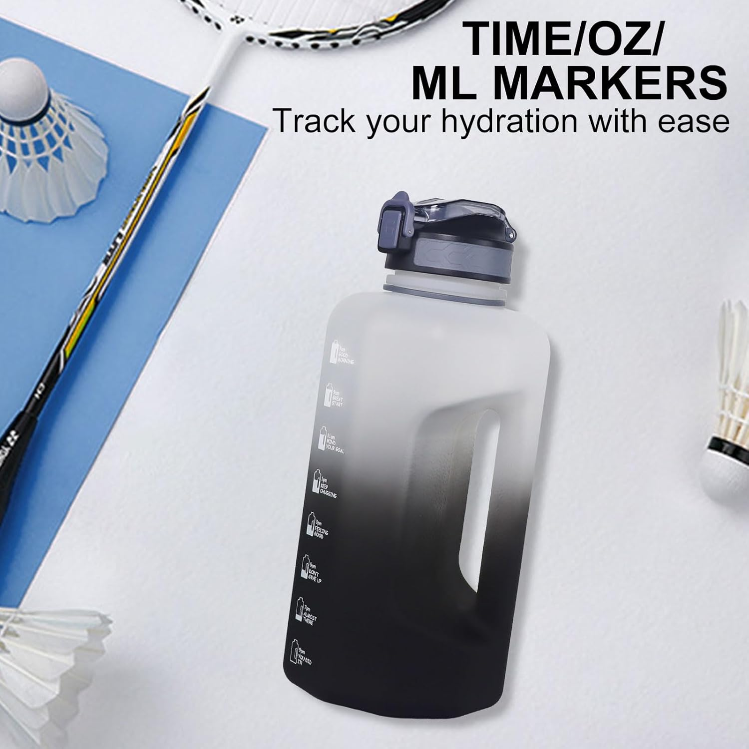 GEMFUL Motivational Water Bottle with Straw and Time Marker 74Oz Big Gym Bottles Water Jug BPA Free Leak Proof Hydrated for Sports Workout Fitness Outdoors (White Black) - Cyan With Straw image number 6