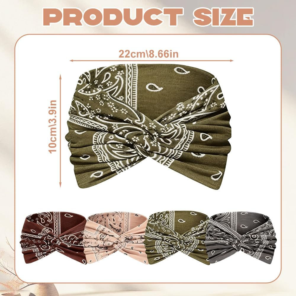 PLUSHCEWT Pack of 4 Women'S Headbands - Soft Polyester Boho Design Headband Women for Yoga, Sports & Everyday Use with Non-Slip Hold