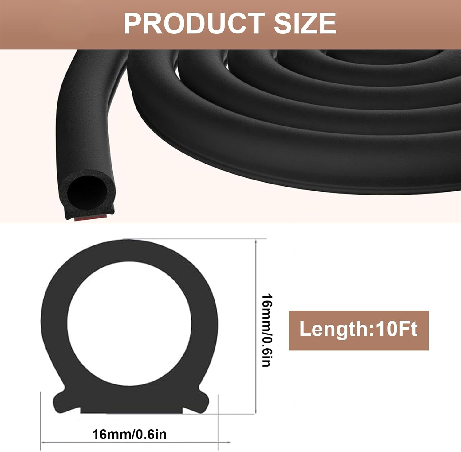 MAEZOE 10M Car Door Seal Strip 16X16Mm &ndash; Noise Reduction & Waterproof Weather Stripping &ndash; Easy Install Rubber Seal for Cars, Trucks, Rvs & Home Windows image number 1