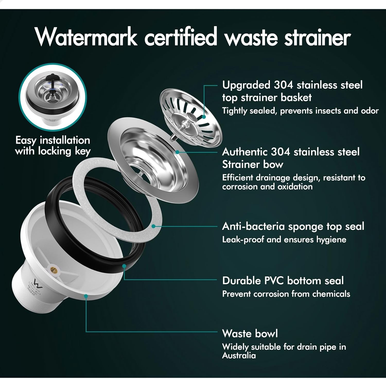 ALFORDSON Stainless Steel Kitchen Sink Double Bowls with Drainboard & Waste Strainers, 1000Mm X 450Mm X 205Mm, Water Basin Sinks with 3Mm Thick Edge, Dishwashing Workstation, Silver Color image number 6