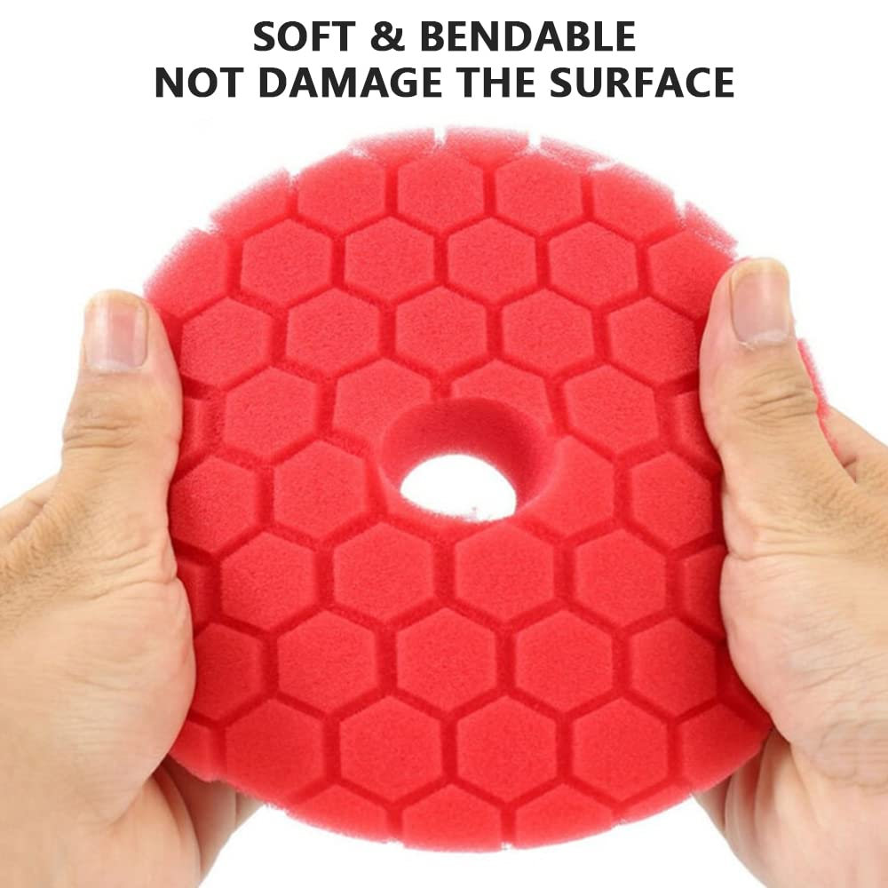 FUNFANG Buffing Polishing Pads 5 Pcs 6 Inch Large Size Sponge Polishing Pads Car Foam Buffing Sponge Pads Kit for Car Buffer Polisher Compounding Polishing Waxing