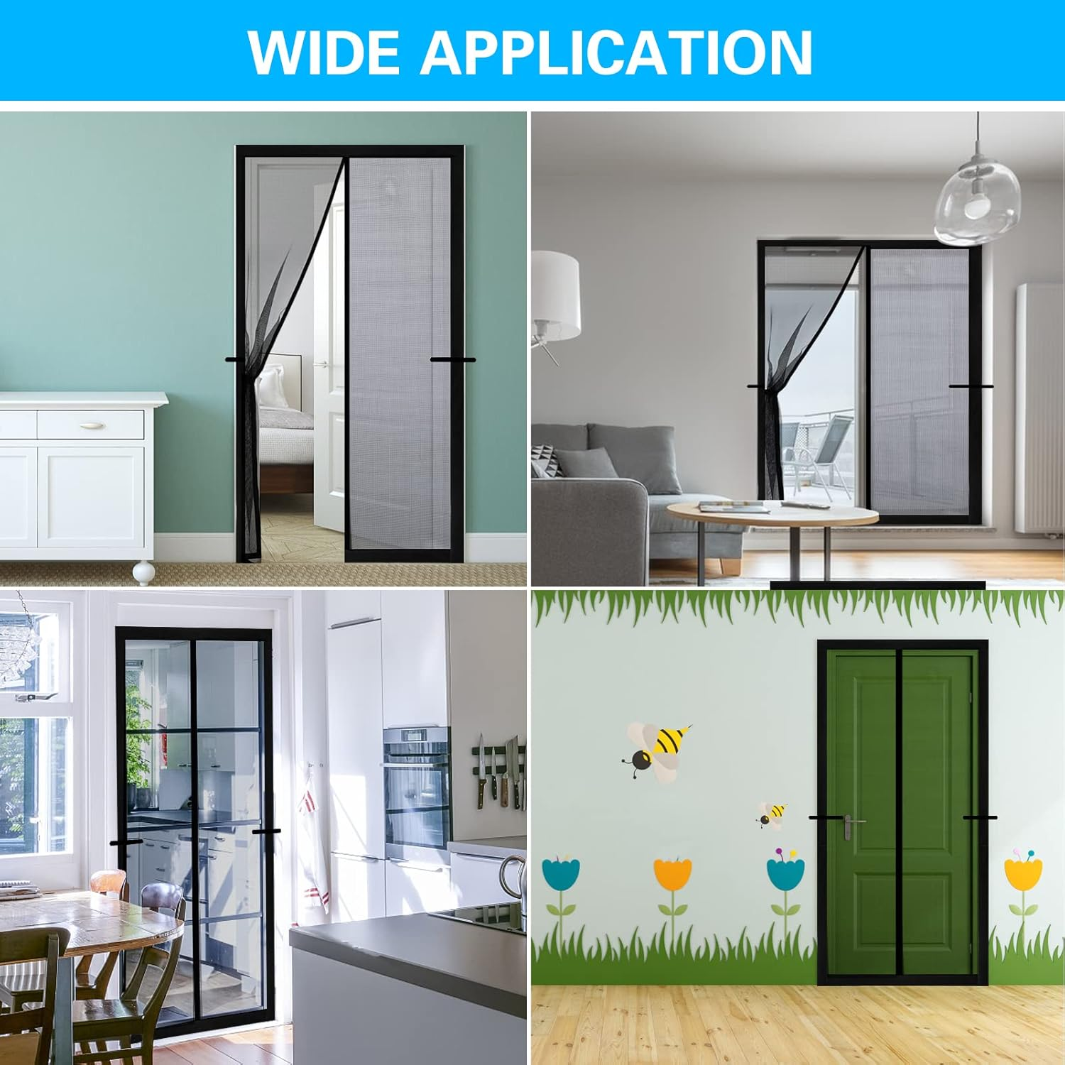 Fillis Magnetic Fly Screen Doors 140X240Cm, Mosquito Proof Door Curtains, Fiberglass Mesh with Full Frame Hook and Look, Keep Insects Out image number 4