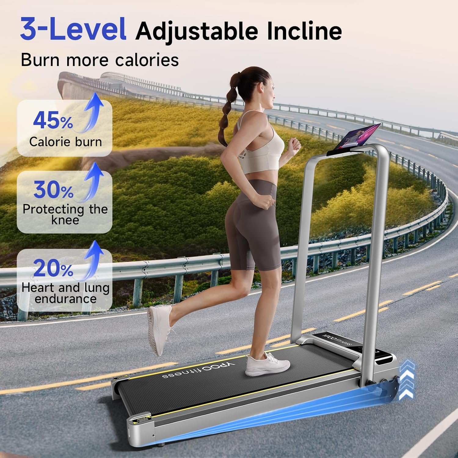 YPOO Walking Pad Treadmill, Walking Pad with Incline, Foldable Treadmills for Home Office Gym Exercise, Portable Desk Treadmill for Jogging&Running, Running Machine for Workout Exercise image number 4