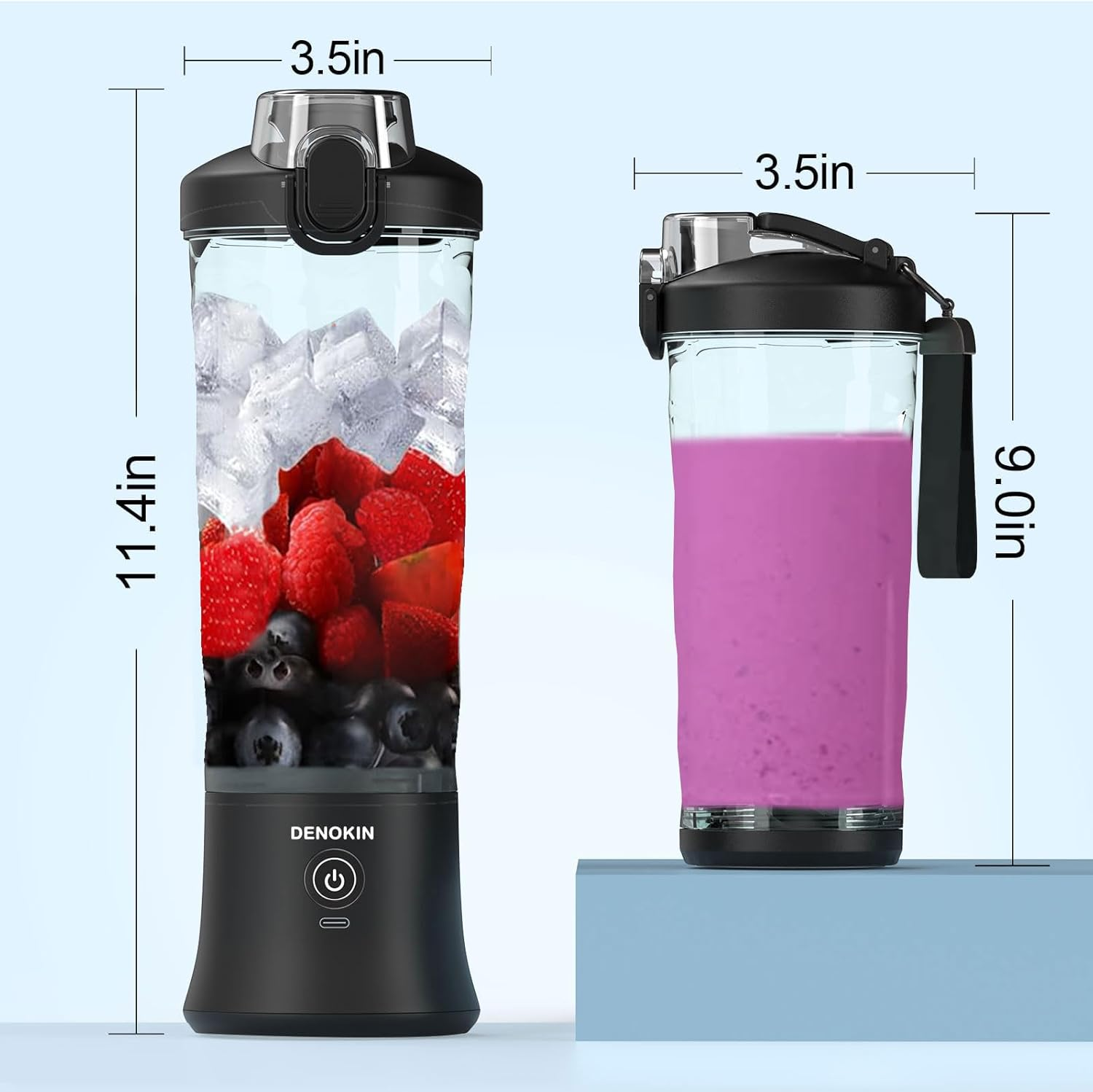 Portable Blender, 600Ml Personal Size Blender for Shakes and Smoothies with 6 Blade Mini Blender for Kitchen,Home,Travel (Black) - Elegant Black image number 4