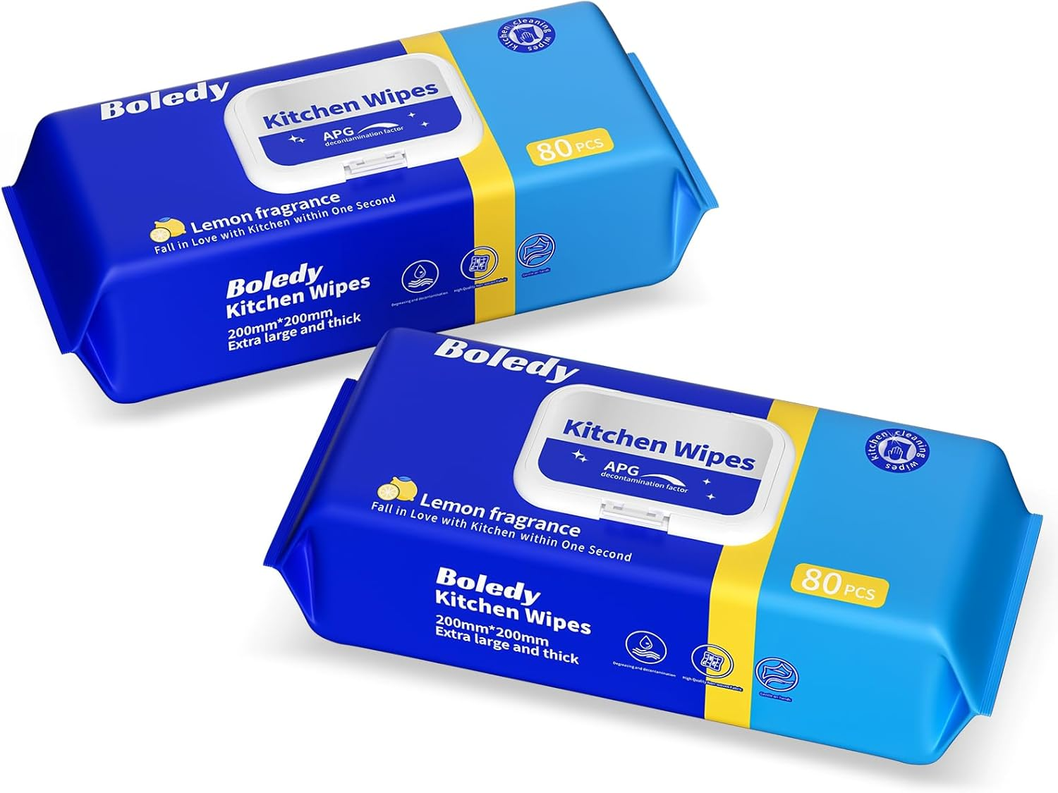 160 Count Extra Large Kitchen Wipes, Antibacterial Disinfectant Lemon Scent, Heavy-Duty Degreasing & Decontamination Multi Functional Household Cleaning, Non Woven Fabric(Pack of 2) image number 4