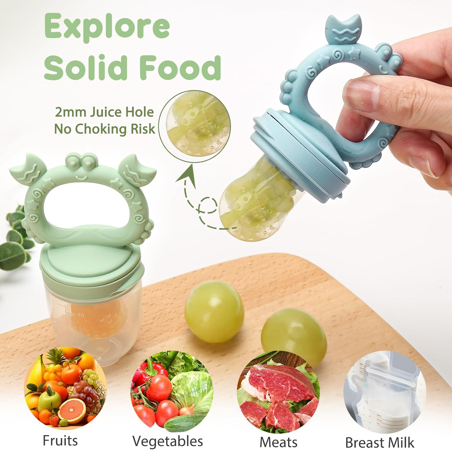 MR.TIMELAG Baby Fruit Food Feeder & Mini Freezer Nibble Tray Combo, Additional Silicone Sacs, BPA Free Silicone Feeder for Safe Infant Self Feeding, for Teething Babies and Self-Feeding Babies image number 4