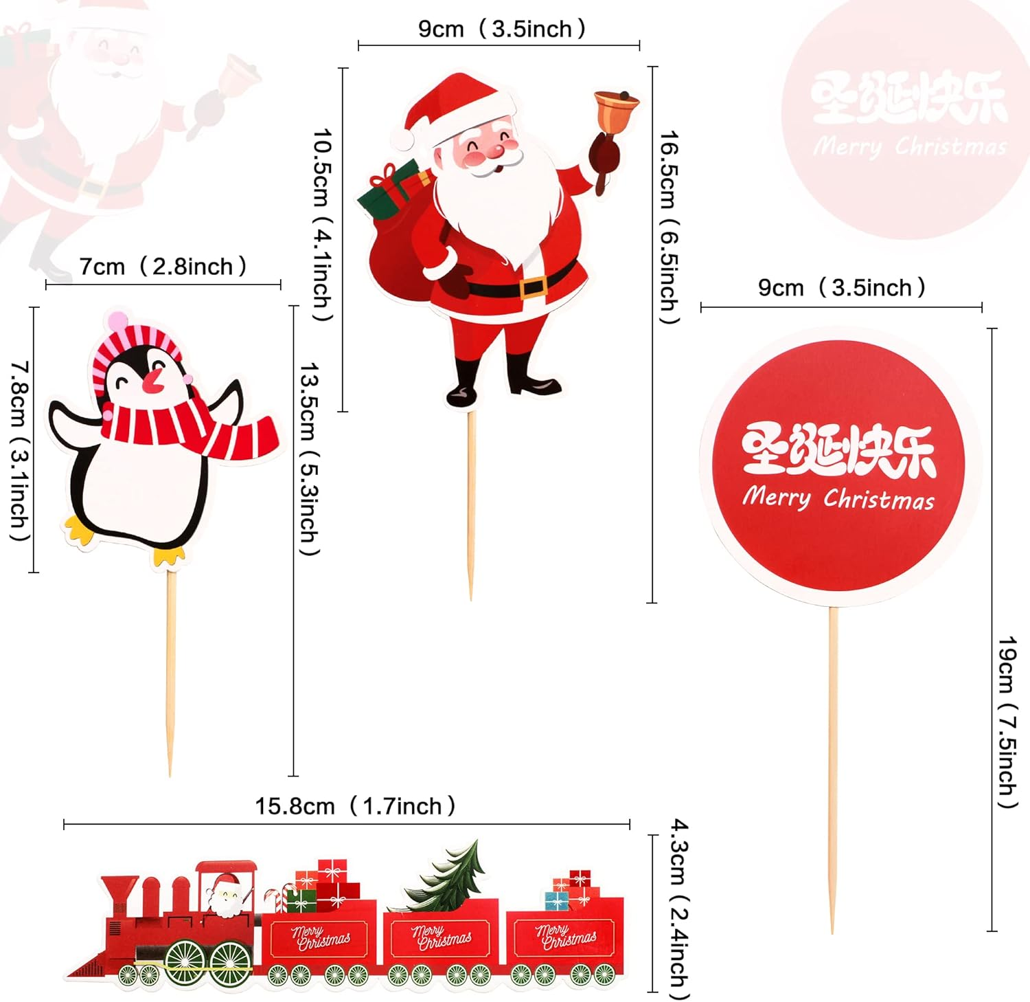 5Pcs Merry Christmas Cake Toppers Decorations Set DIY Penguin Santa Claus Christmas Cake Banner Cupcake Toppers for Winter Xmas Holiday Frozen Party Supplies