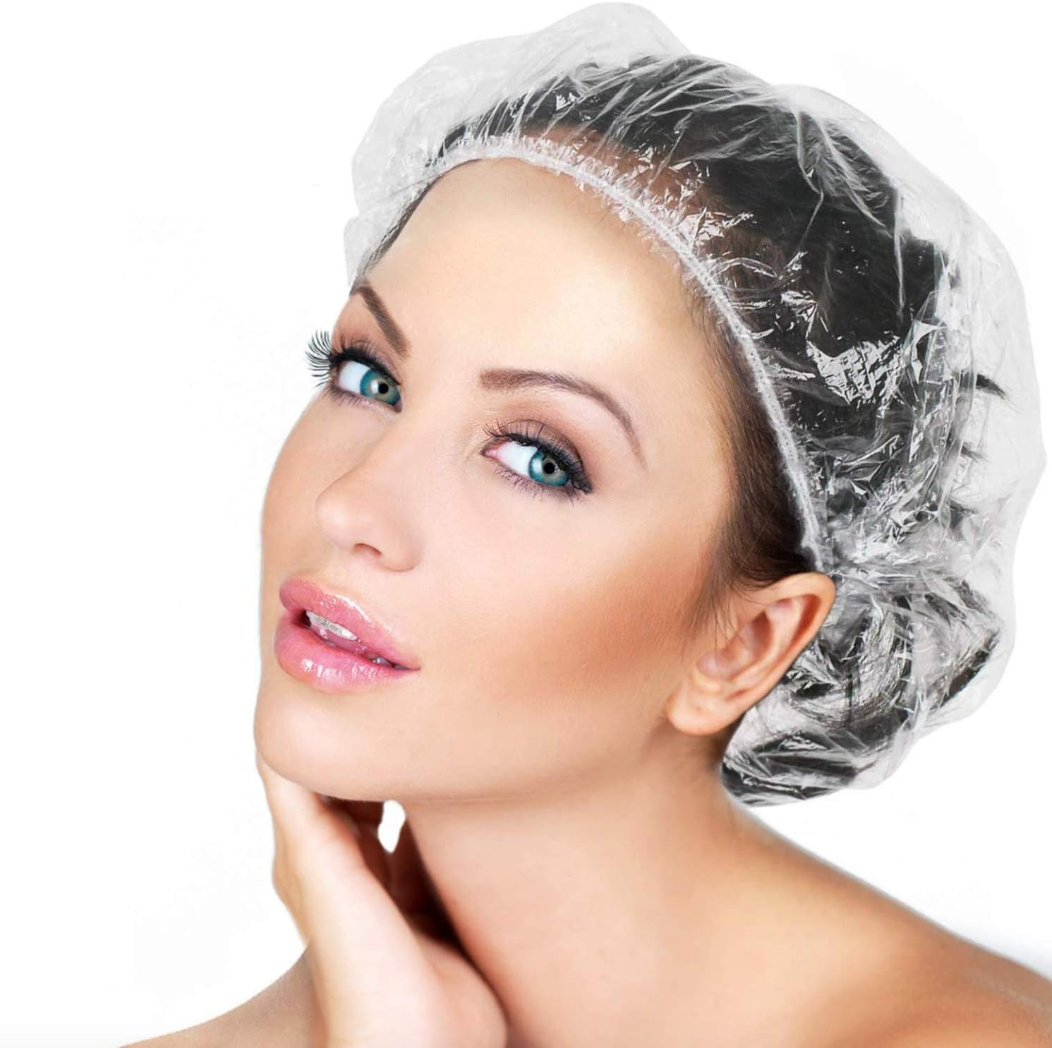 Disposable Shower Caps X100 Clear Waterproof Plastic Shower Caps for Women by GLAMZA image number 5