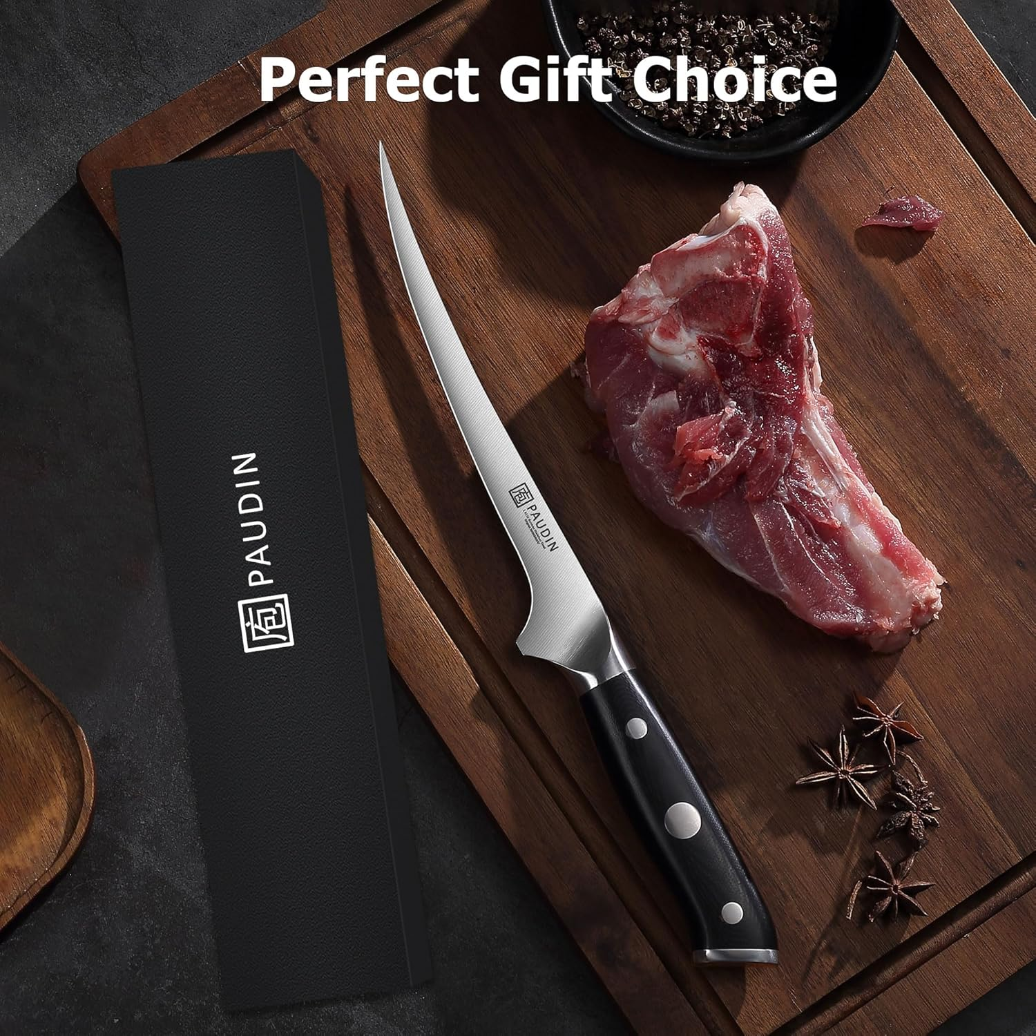 PAUDIN Filleting Knife,High Carbon German Steel Heavy Duty Chinese Chef Knife with G10 Handle, Full Tang Butcher Knife image number 3