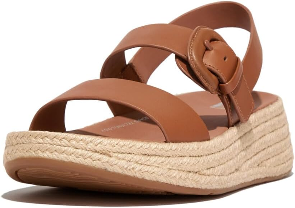 F-Mode Espadrile Buckle Leather Flatform Sandals, Women'S