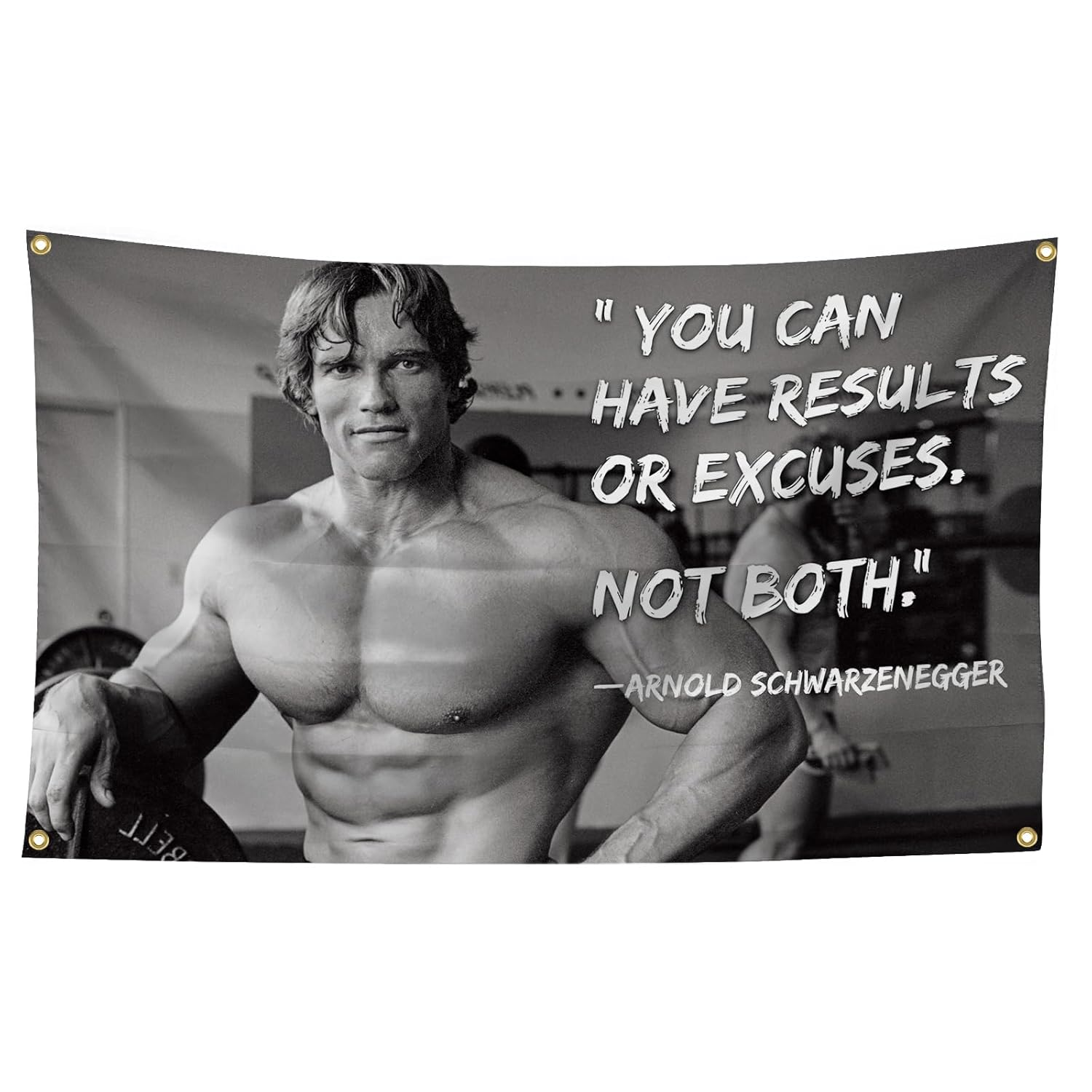 Arnold Schwarzenegger You Can Have Results or Excuses. Not Both. 3X5 Feet Flag Inspirational Poster Durable Man Cave Wall Flag with Brass Grommets This Beautiful Entertaining Banner Flag for College