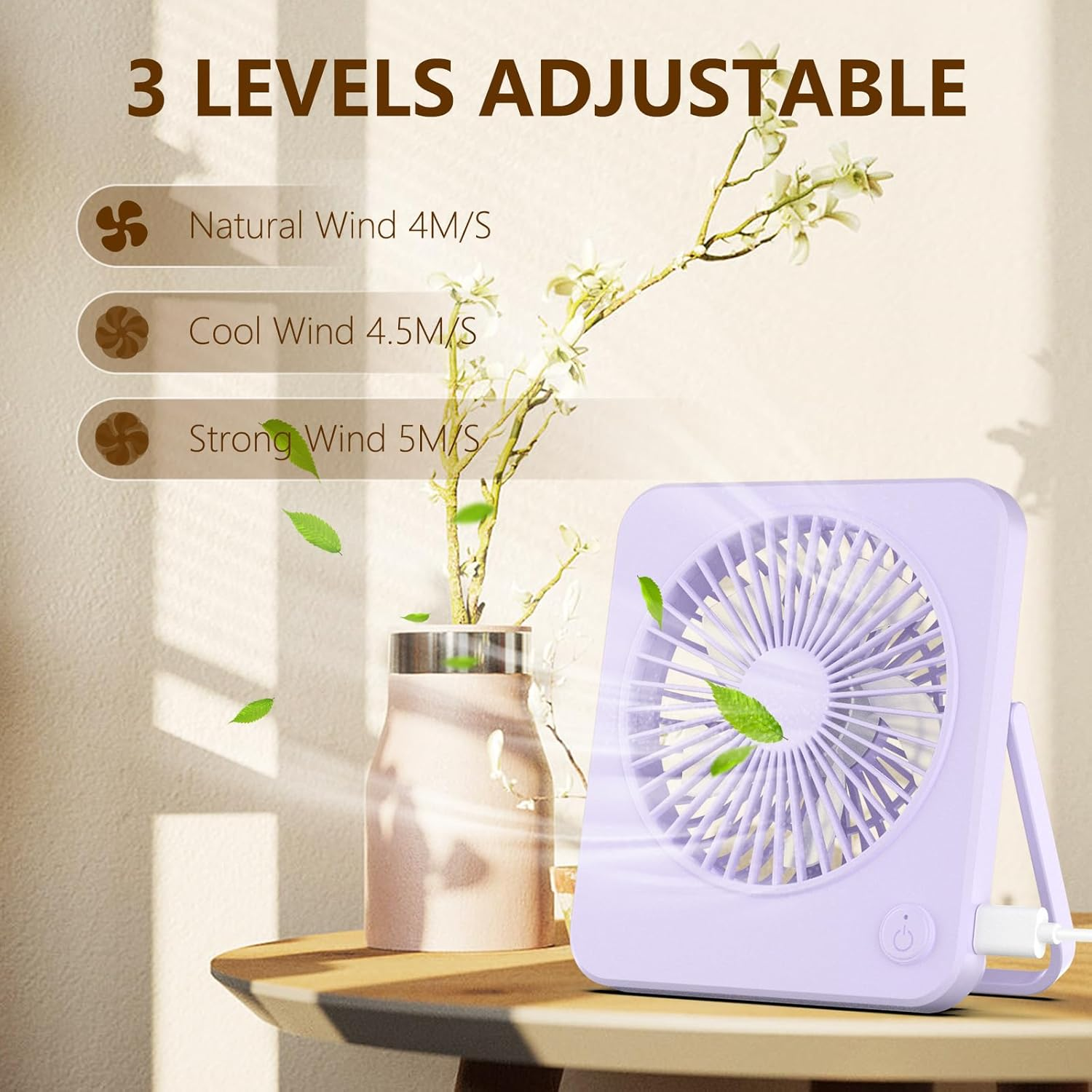 Hianjoo Mini Desk Fan, Personal USB Powered No Battery Portable Desktop Table Mini Cooling Fan 3 Speeds Angle Adjustable Quiet Strong Wind Small Travel Fan for Home Bedroom Office Car, Lavender Purple image number 1