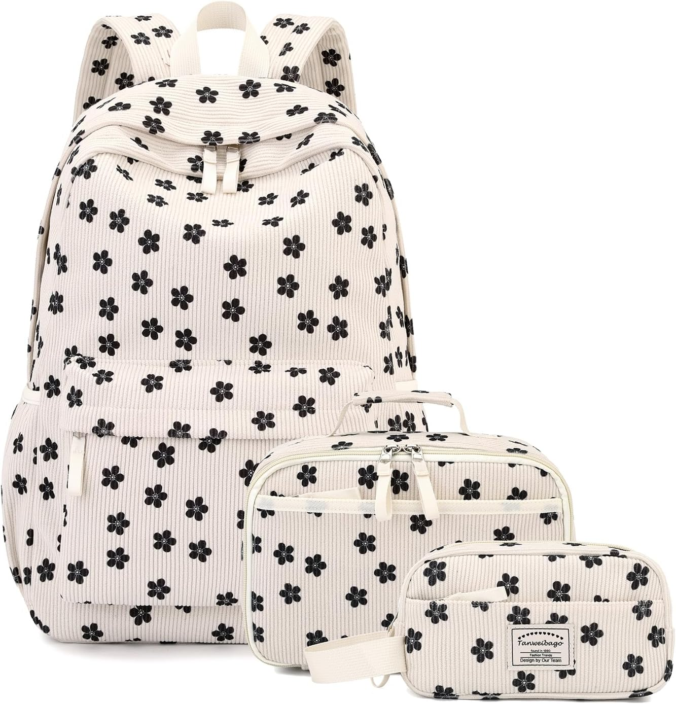 Tanweibago Backpack for Girls Boy Teen Corduroy Bookbags Elementary Middle High School with Lunch Box Pencil Bag