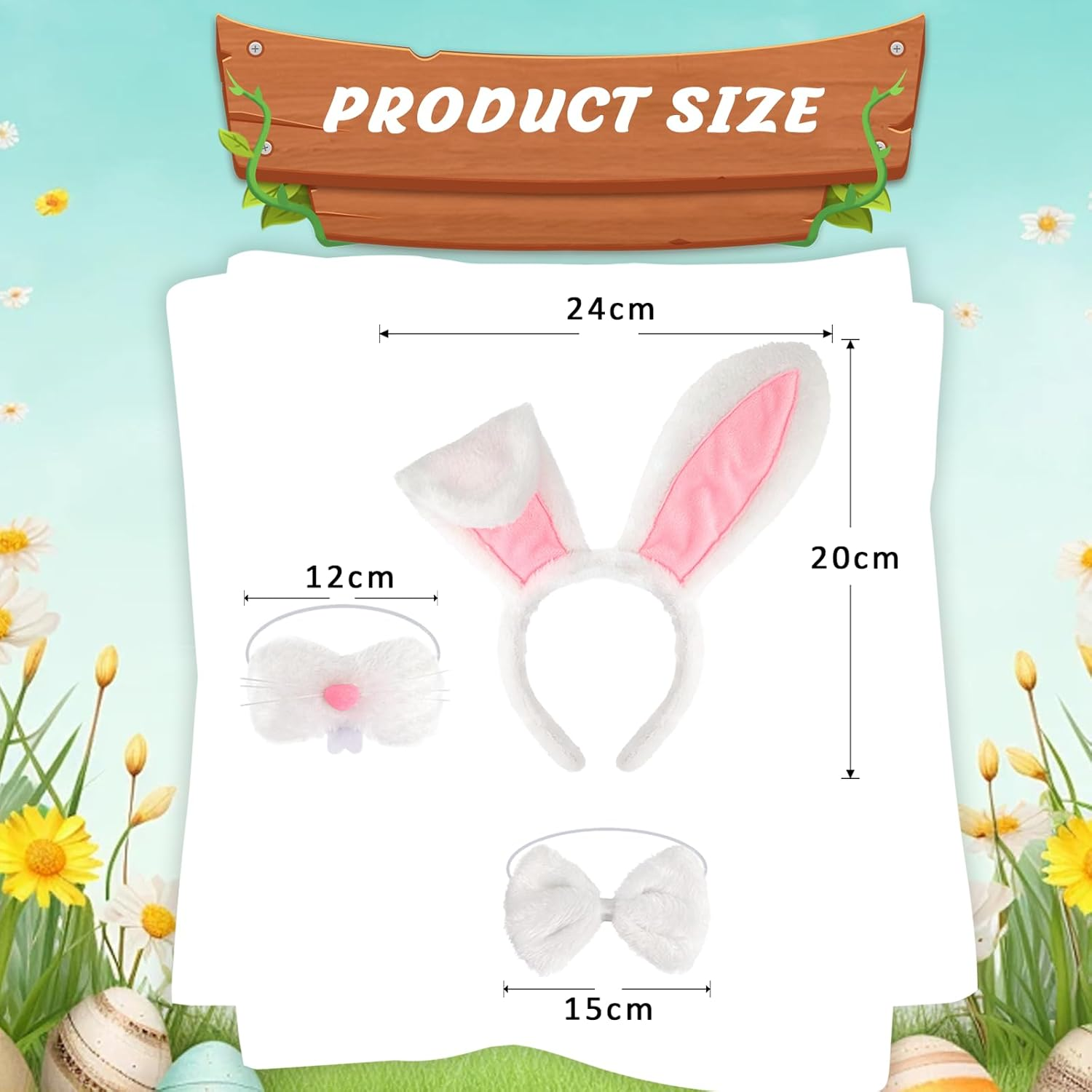 3 Pcs Easter Bunny Ears Kit, Plush Easter Headband with Bowtie and Nose, Cute Gifts for Kids Women Party Cosplay Easter Bunny Costume image number 4