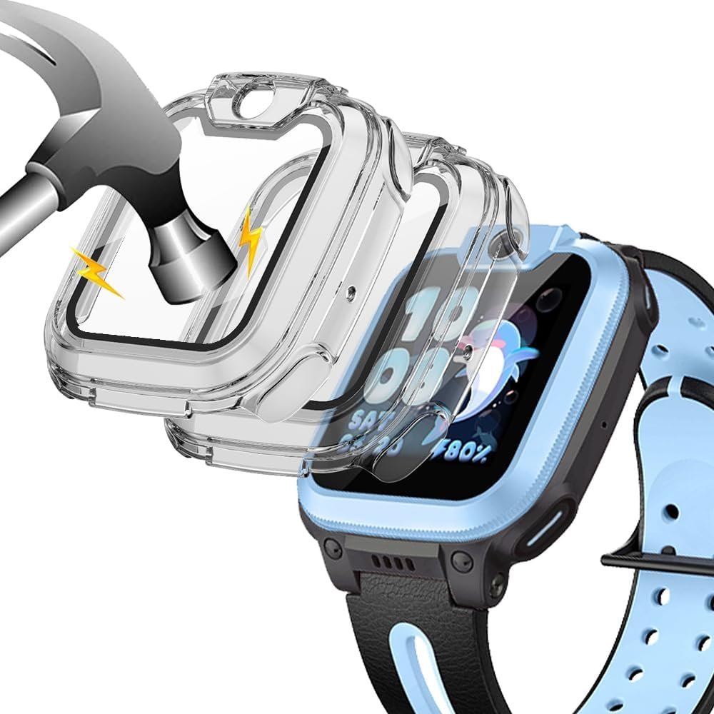 Akanry [Pack of 2] Hard Case Compatible with Imoo Watch Phone Z1 with Screen Protector, 9H Hardness Hard PC Tempered Glass Thin Case, 2 Transparent image number 4