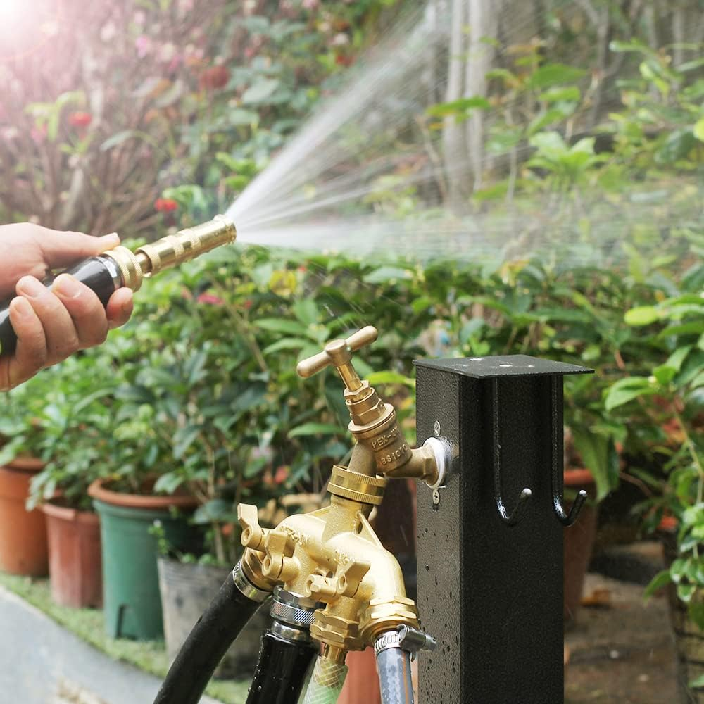 YELUN Garden Hose Splitter Heavy Duty Brass Connector, Garden Faucet Splitter for Outdoor Faucet Hose Bib Splitter, Adapter with Comfortable Grip Shut off Valves (4 Way Splitter) image number 2