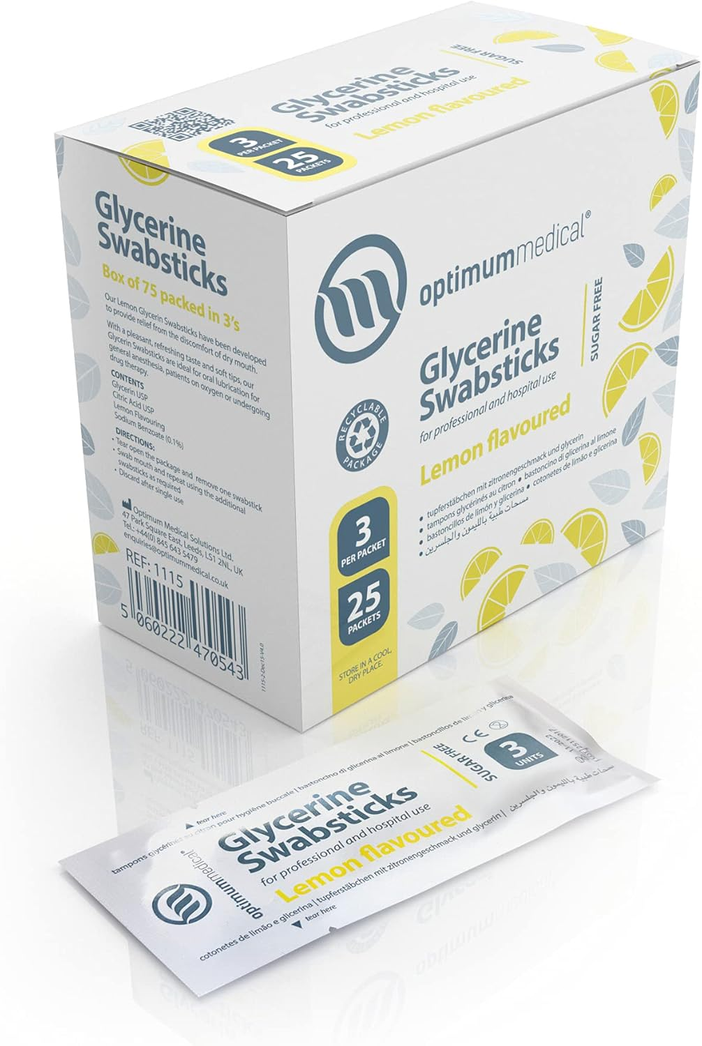 Optimum Medical Glycerin Swabsticks &ndash; Lemon or Blackcurrant Flavour Pleasant Tasting Sugar Free Swab Sticks (Lemon - Box of 75)