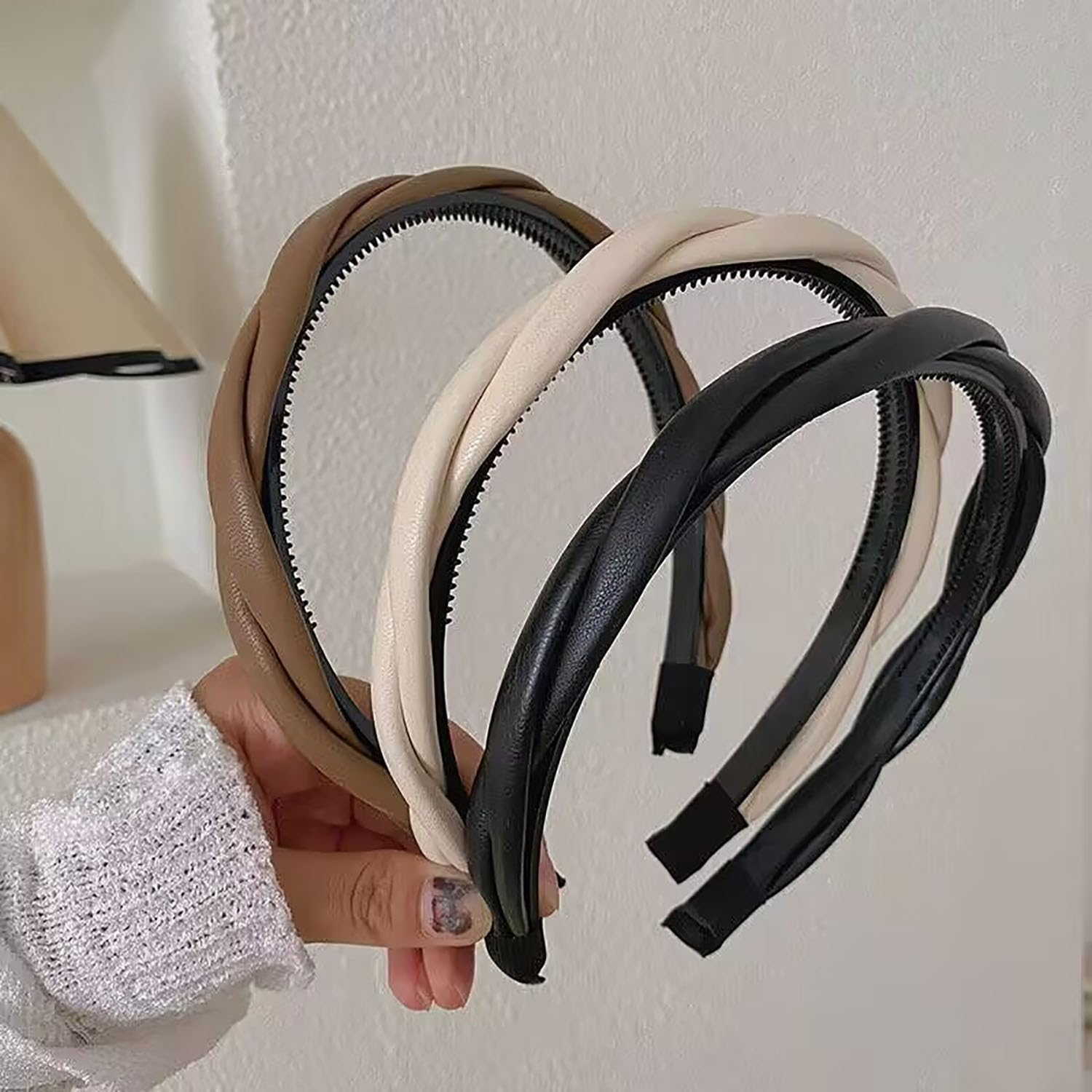 Leather Thin Headbands for Women 5 PCS, Knotted Headbands, Twisted Leather Headband with Teeth, Fashion Head Bands for Women'S Hair (5 Colors) image number 1