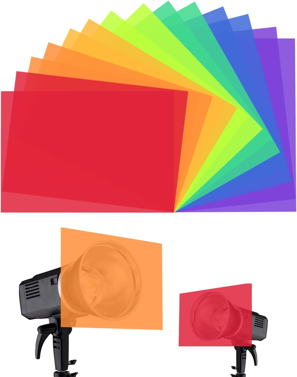 Correction Gel Light Filter, 14 Pack Colored Overlays Transparency Color Film for Photo Studio Light Video Photography Strobe, 7 Assorted Colors(29.7X21Cm) image number 6