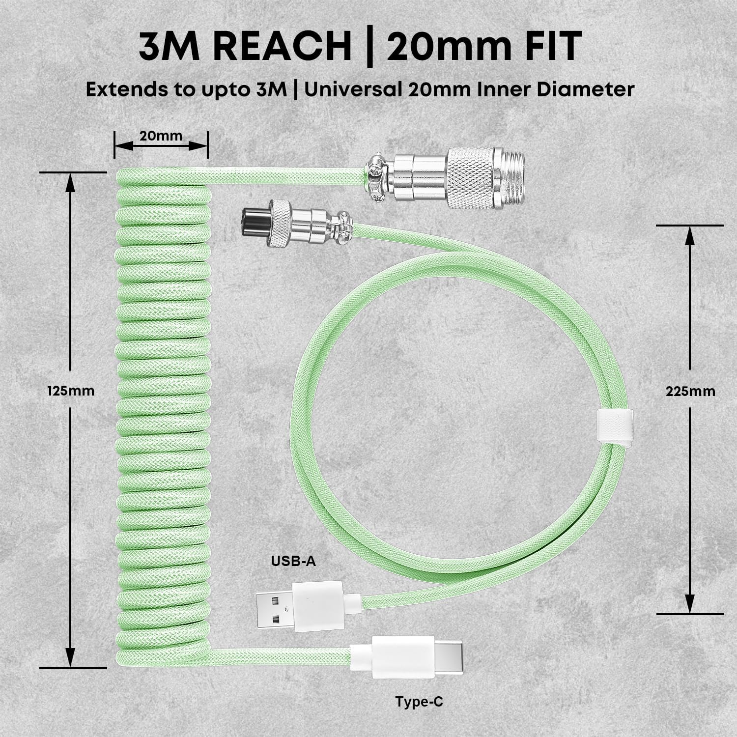 Coiled Keyboard Cable, MACHNIVO USB C Cable for Mechanical Gaming Keyboard, Detachable Metal Aviator for Custom Keyboard, PC Gaming Accessory (Jade Green) image number 5