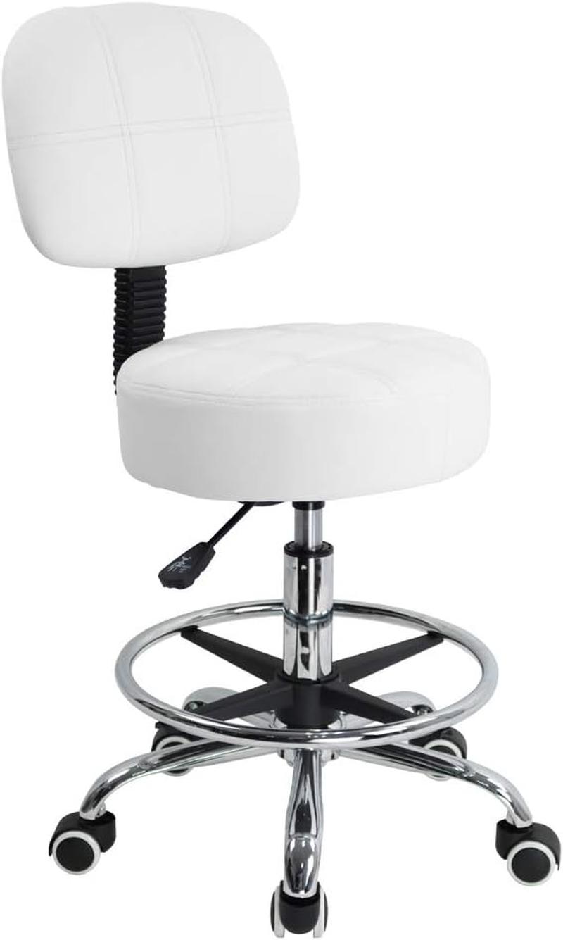 KKTONER Swivel round Rolling Stool PU Leather with Adjustable Foot Rest Height Adjustable Task Work Drafting Chair with Back