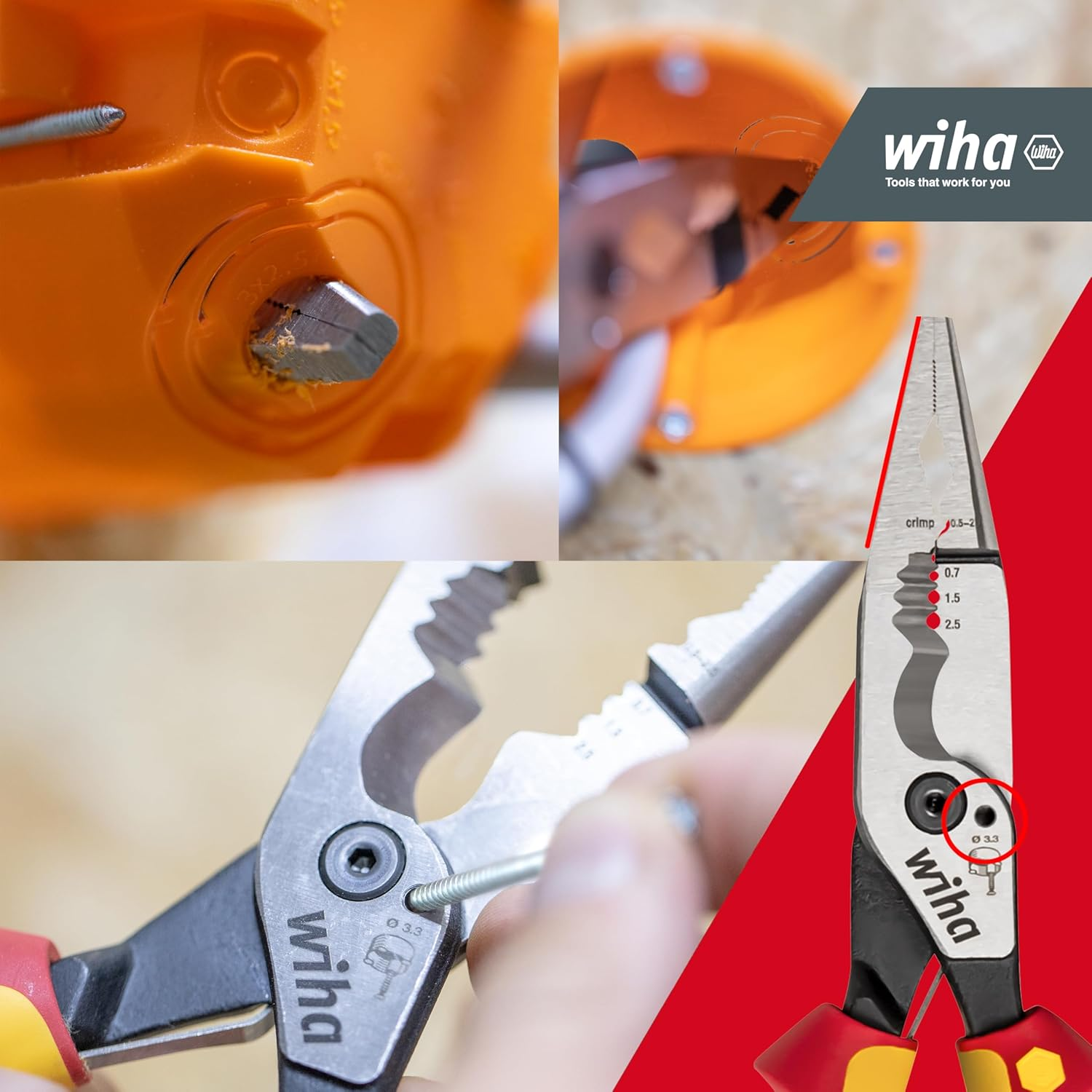 Wiha Multifunctional Pliers for Electricians 8-In-1 I Crimping, Stripping, Cutting, Gripping, Deburring, Bending, Screwing, Cutting Screws (45705) image number 3