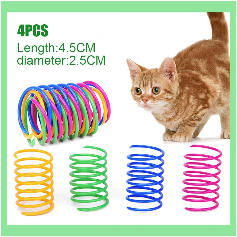 Cat Toy Spring, 4 Pieces Plastic Cat Toy Coil, Coil Springs, Pet Interactive Toypets Kitten Novelty Gift, Toycat, Cat Chew Toy, Durability and Professional image number 1