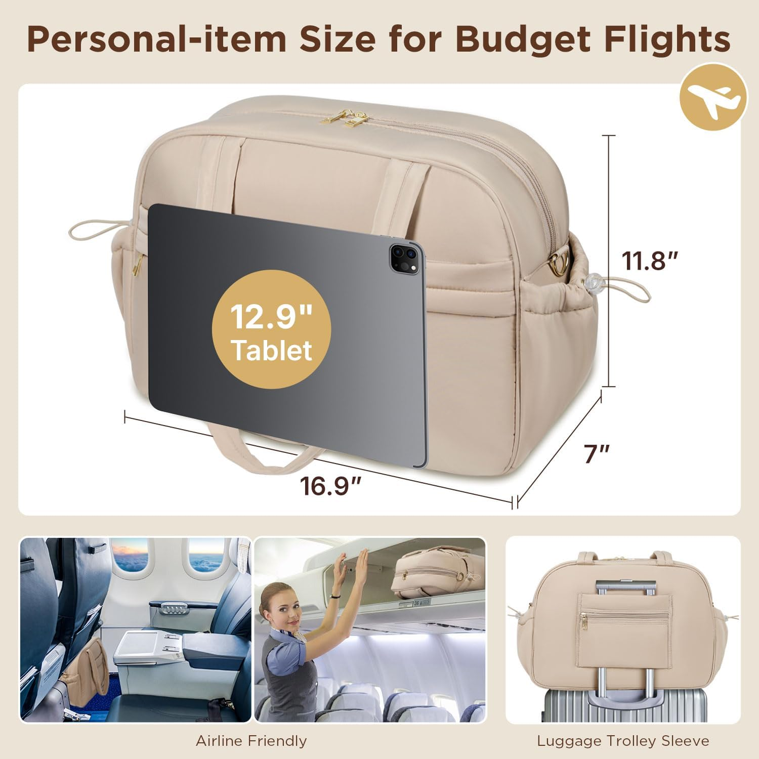 Behaesty Weekender Bags for Women, Quilted Travel Duffel Bag, Large Puffer Duffle Bag for Travel Gym Overnight Weekend Workout Carry on Bag for Airplanes, Personal Item Travel Bag, Camel, 18 X 12 X 8