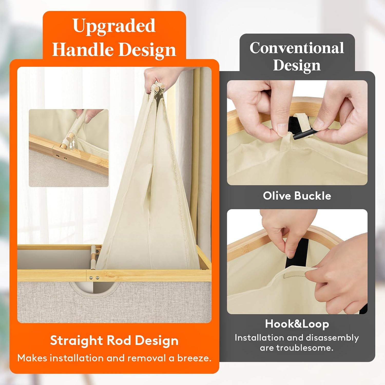 Lifewit 160L Double Laundry Hamper with Lid, Extra Large Bamboo Laundry Basket Dirty Clothes Hamper, 2 Section Laundry Bin Organizer for Laundry Room Bedroom with 2 Removable Liners & Bags, Beige image number 5