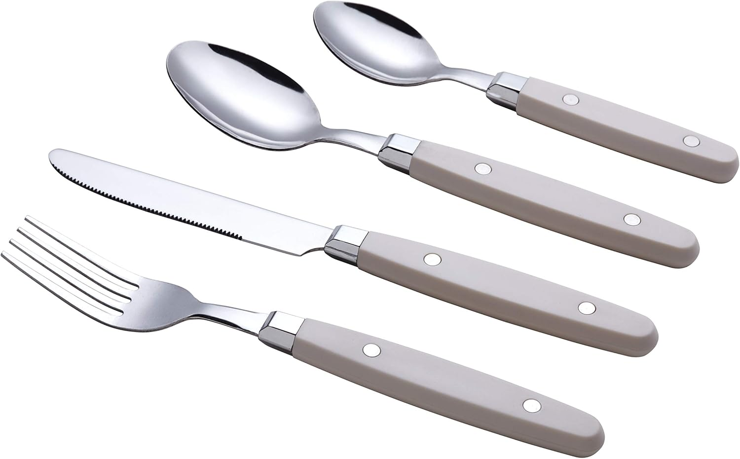 EXZACT Cutlery Set 24Pcs Stainless Steel - with Rivet Craft Handles/Retro Style Flatware - 6 X Dinner Forks, 6 X Dinnerknives, 6 X Table Spoons, 6 X Tea Spoons -Serves 6 (Cream) image number 6