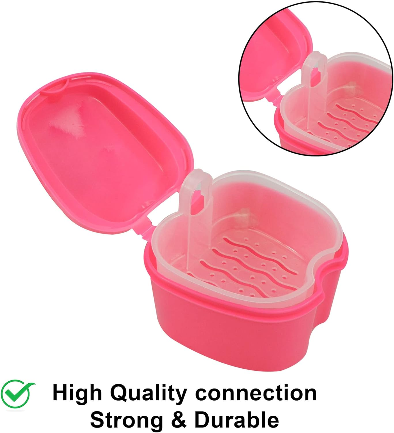 Denture Box in Pink Color - Dental Orthodontic Retainer Case | Teeth Storage Box, Denture Storage Case Fake Tooth Holder with Strainer (2) image number 2