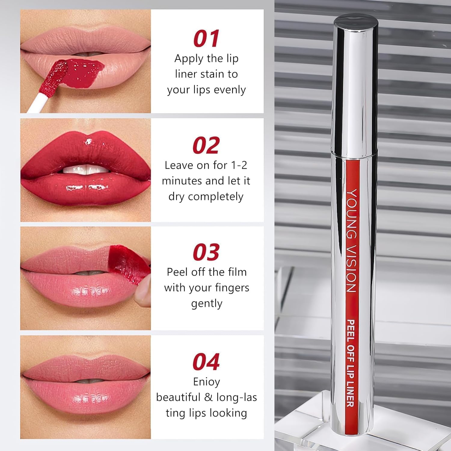 Peel off Lip Stain, Tattoo Magic Color Matte Nude Lip Gloss Lip Tint,Long Lasting Waterproof Peel off Lip Liner,Nonstick Cup Liquid Lipstick Lip Stain for Women Girls (1#, S) - 1 image number 5