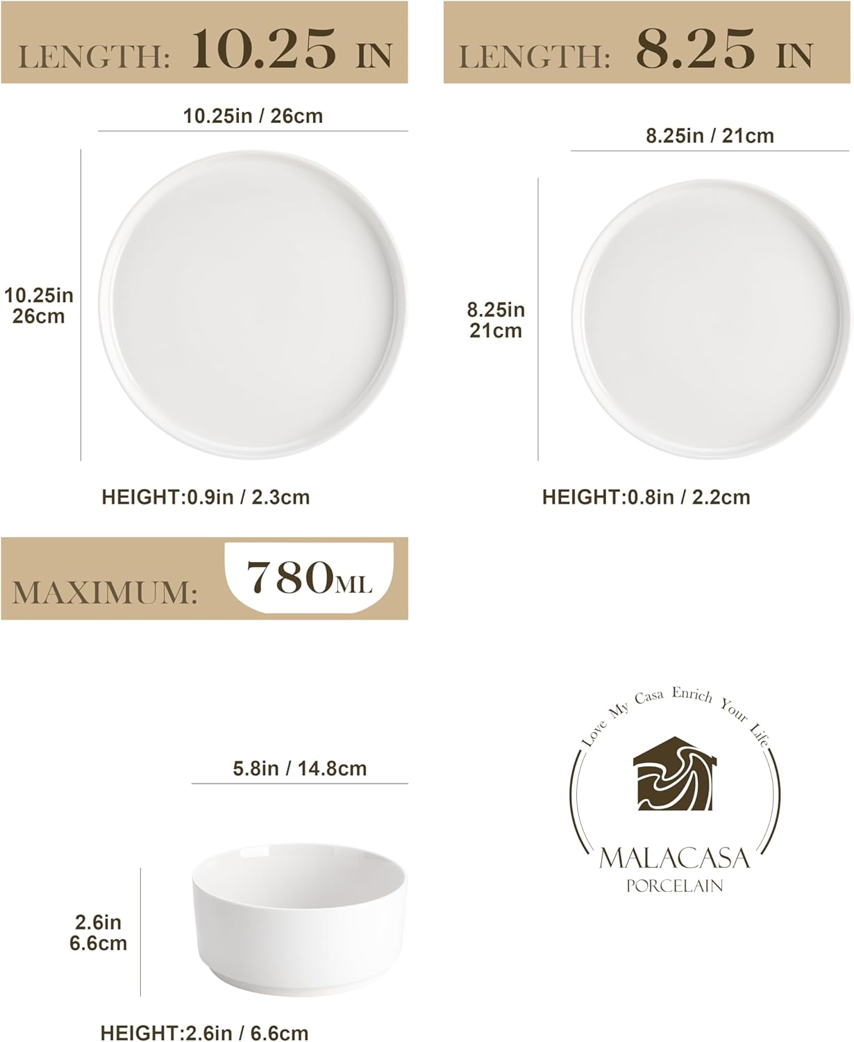 MALACASA 12 Pieces Porcelain Dinnerware Set, Modern White Dish Set for 4, Premium Serving Plates and Bowls Sets, Chip and Scratch Resistant Dishware Sets Kitchen Dishes Dining Ware Set, Series Leah image number 4