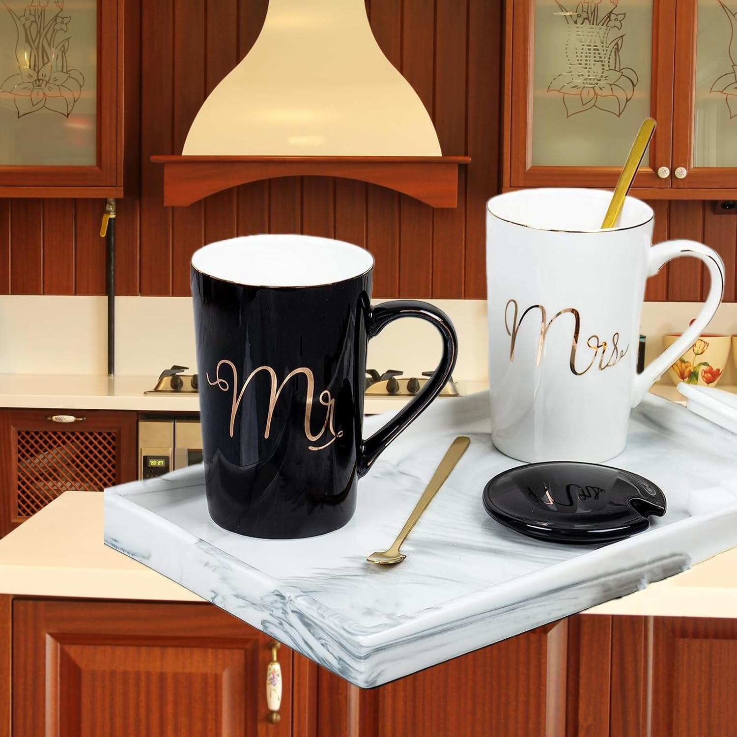 YOZRAN Coffee Mugs Set Couple Cups, Wedding Presents for Bridal Shower, Engagement Gifts Couple Gifts, Birthday for Him Her Husband Wife Anniversary (Black&White)