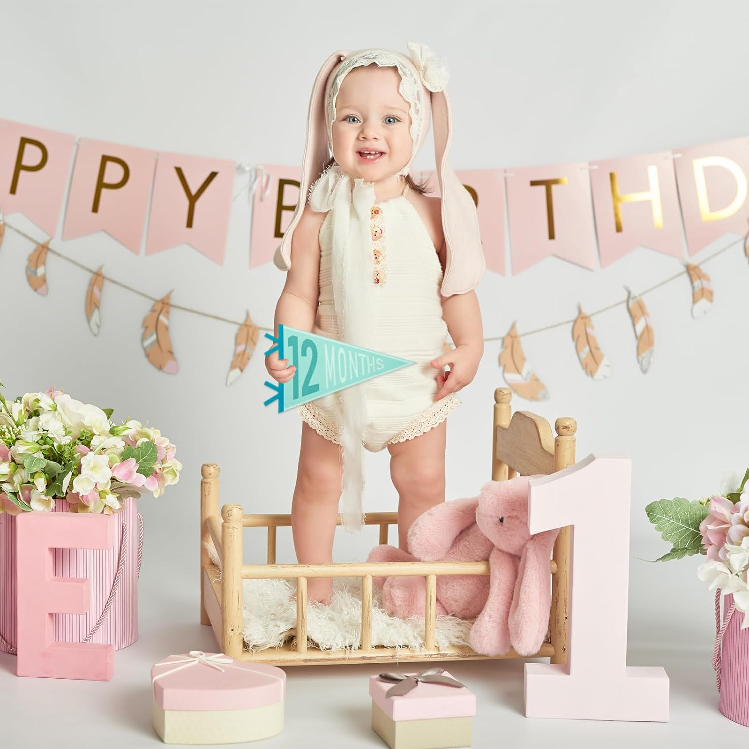 14 Pcs Baby Monthly Milestone Felt Pennant, LIOUCBD Month Baby Milestone Signs, Monthly Milestone Triangle Banners for Boy Girl, Age Milestone Flag Signs for Photos Props &Newborn Birthday Party Decor image number 3